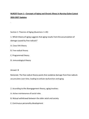 Preview of NUR257 Exam 1 – Concepts of Aging and Chronic Illness in Nursing Galen (Latest 2026 2027 U