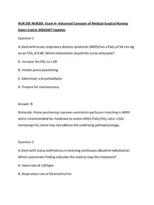 Preview of NUR 265 NUR265  Exam 4– Advanced Concepts of Medical-Surgical Nursing  Galen (Latest 20262