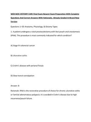 Preview of WEB WOC OSTOMY CARE Final Exam Newest Exam Preparation With Complete Questions And Correct