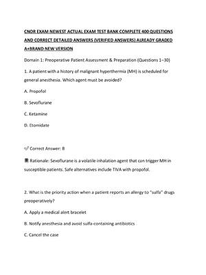 Preview of CNOR EXAM NEWEST ACTUAL EXAM TEST BANK COMPLETE 400 QUESTIONS AND CORRECT DETAILED ANSWERS
