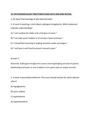 Preview of ATI PN PHARMACOLOGY PROCTORED EXAM WITH NGN 2023 RETAKE.