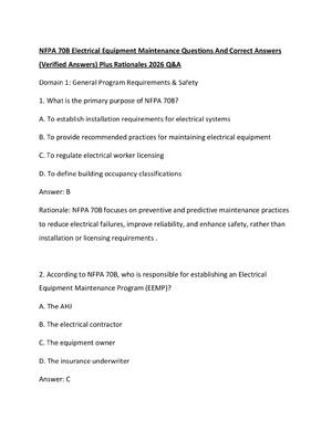 Preview of NFPA 70B Electrical Equipment Maintenance Questions And Correct Answers