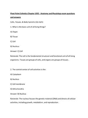 Preview of Pivot Point Esthetics Chapter 105E - Anatomy and Physiology exam questions and answers
