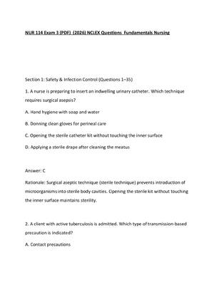 Preview image for NUR 114 Exam 3 (PDF)  (2026) NCLEX Questions  Fundamentals Nursing