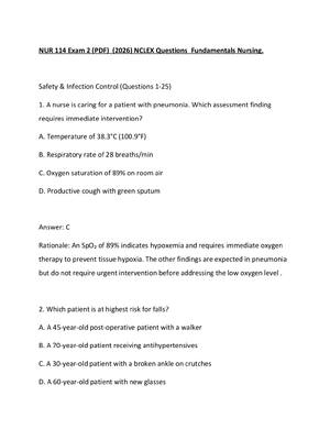 Preview image for NUR 114 Exam 2 (PDF)  (2026) NCLEX Questions  Fundamentals Nursing.