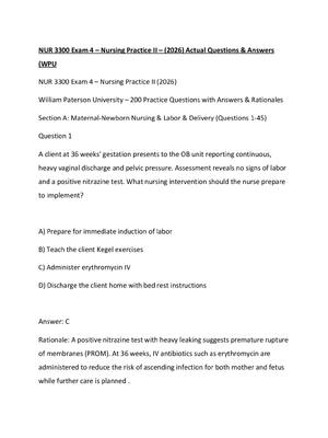 Preview of NUR 3300 Exam 4 – Nursing Practice II – (2026) Actual Questions & Answers (WPU