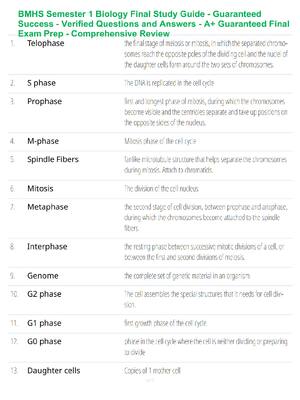 Preview of BMHS Semester 1 Biology Final Study Guide - Guaranteed Success - Verified Questions and An