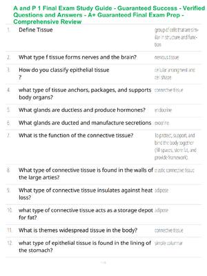 Preview of A and P 1 Final Exam Study Guide - Guaranteed Success - Verified Questions and Answers - A