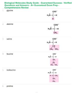 Preview of Biological Molecules Study Guide - Guaranteed Success - Verified Questions and Answers - A