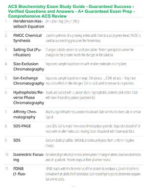 Preview of ACS Biochemistry Exam Study Guide - Guaranteed Success - Verified Questions and Answers -