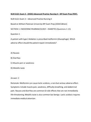 Preview of NUR 6121 Exam 3 - (2026) Advanced Practice Nursing II - NP Exam Prep (PDF).