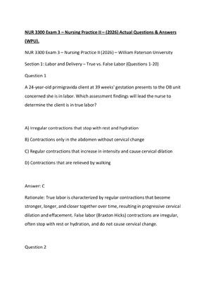 Preview of NUR 3300 Exam 3 – Nursing Practice II – (2026) Actual Questions & Answers (WPU).