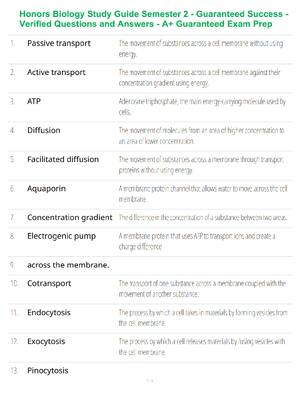 Preview of Honors Biology Study Guide Semester 2 - Guaranteed Success - Verified Questions and Answer