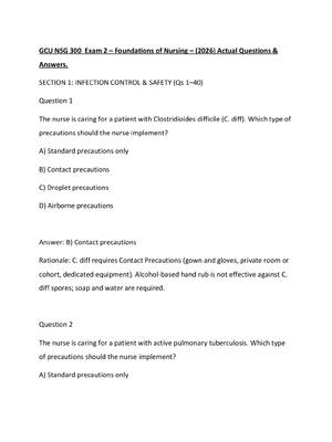 Preview of GCU NSG 300  Exam 2 – Foundations of Nursing – (2026) Actual Questions & Answers.