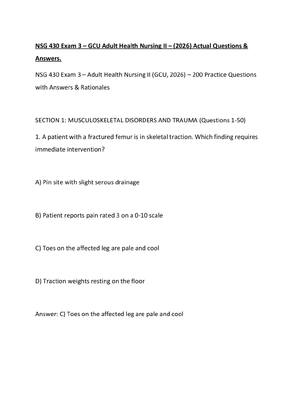 Preview of NSG 430 Exam 3 – GCU Adult Health Nursing II – (2026) Actual Questions & Answers.