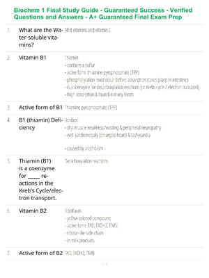 Preview of Biochem 1 Final Study Guide - Guaranteed Success - Verified Questions and Answers - A+ Gua