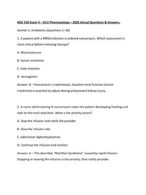 Preview of NSG 318 Exam 4 – GCU Pharmacology – 2026 Actual Questions & Answers.