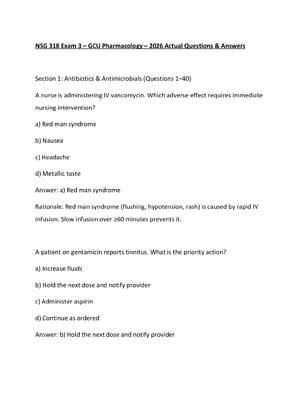 Preview of NSG 318 Exam 3 – GCU Pharmacology – 2026 Actual Questions & Answers