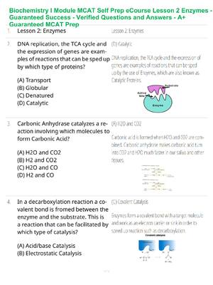 Preview of Biochemistry I Module MCAT Self Prep eCourse Lesson 2 Enzymes - Guaranteed Success - Verif