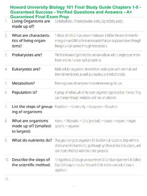 Preview of Howard University Biology 101 Final Study Guide Chapters 1-8 - Guaranteed Success - Verifi