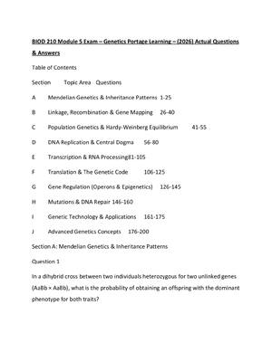 Preview of BIOD 210 Module 5 Exam – Genetics Portage Learning – (2026) Actual Questions &amp; Answers