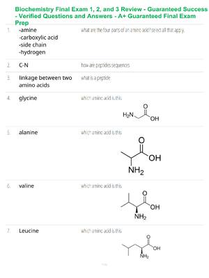 Preview of Biochemistry Final Exam 1, 2, and 3 Review - Guaranteed Success - Verified Questions and A