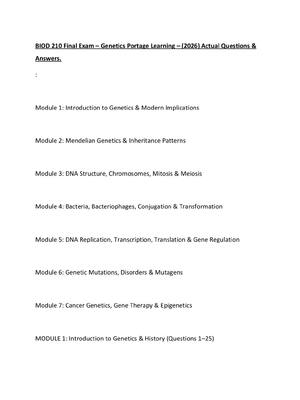 Preview of BIOD 210 Final Exam – Genetics Portage Learning – (2026) Actual Questions &amp; Answers.
