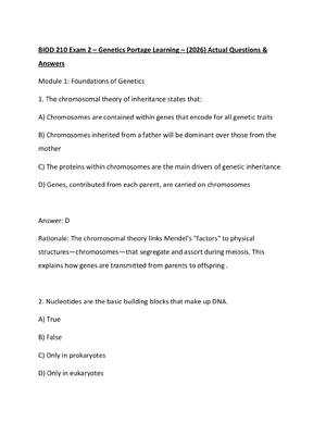 Preview of BIOD 210 Exam 2 – Genetics Portage Learning – (2026) Actual Questions &amp; Answers