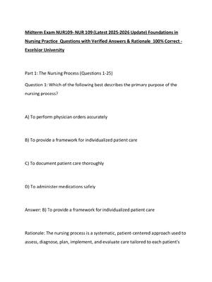 Preview of Midterm Exam NUR109- NUR 109 (Latest 2025-2026 Update) Foundations in Nursing Practice  Qu