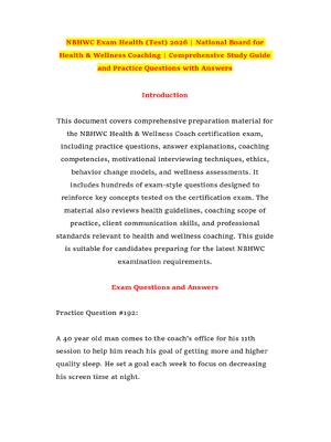 Preview of NBHWC Exam Health (Test) 2026 | National Board for Health & Wellness Coaching | Comprehens