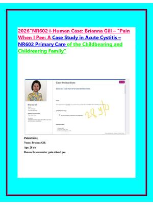Preview image for 2026"NR602 i-Human Case: Brianna Gill – "Pain  When I Pee: A Case Study in Acute Cystitis –  NR602 Primary Care of the Childbearing and  Childrearing Family
