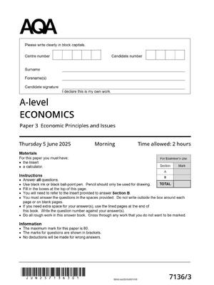 Preview of AQA A-level ECONOMICS Paper 3 Economic Principles and Issues June 2025 QP