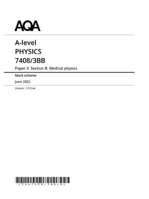 Preview image for AQA A-level PHYSICS 7408/3BB Paper 3  Mark scheme June 2025