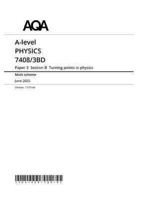 Preview image for AQA A-level PHYSICS 7408/3BD Paper 3  Mark scheme June 2025