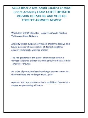 Preview image for SCCJA Block 2 Test- South Carolina Criminal  Justice Academy EXAM LATEST UPDATED  VERSION QUESTIONS AND VERIFIED  CORRECT ANSWERS NEWEST