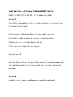Preview of CAIB 3 FINAL EXAM QUESTIONS WITH 100% CORRECT ANSWERS.
