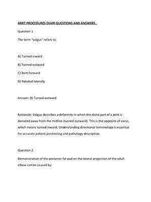 Preview of ARRT PROCEDURES EXAM QUESTIONS AND ANSWERS..