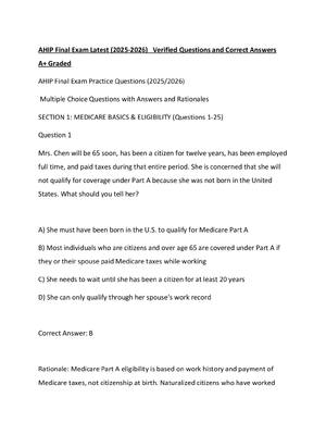 Preview of AHIP Final Exam Latest (2025-2026)   Verified Questions and Correct Answers  A+ Graded