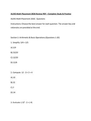 Preview of ALEKS Math Placement 2026 Review PDF – Complete Study & Practice