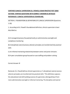 Preview of CERTIFIED CLINICAL SUPERVISOR (D.J. POWELL) EXAM PRACTICE TEST (2026 EDITION)  VERIFIED QU