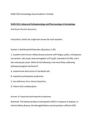 Preview of NURS 5315 Advanced Pathophysiology and Pharmacology in Hematology