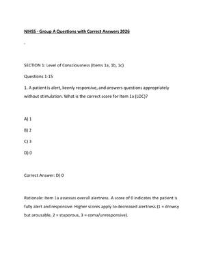 Preview of NIHSS - Group A Questions with Correct Answers 2026