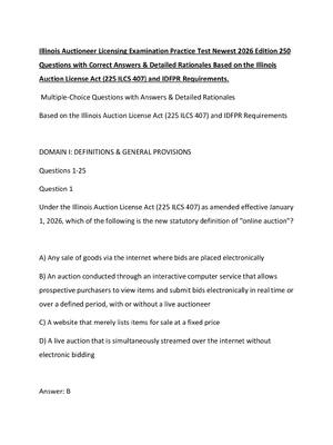 Preview of Illinois Auctioneer Licensing Examination Practice Test Newest 2026 Edition 250 Questions