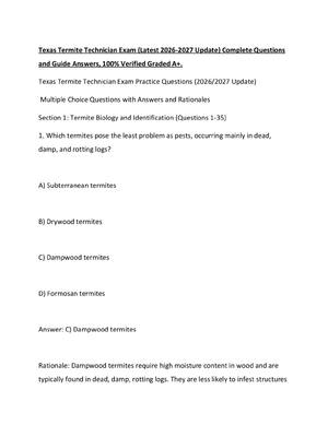 Preview of Texas Termite Technician Exam (Latest 2026-2027 Update) Complete Questions and Guide Answe