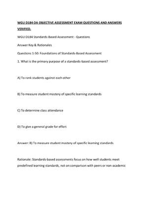 Preview of WGU D184 OA OBJECTIVE ASSESSMENT EXAM QUESTIONS AND ANSWERS  VERIFIED