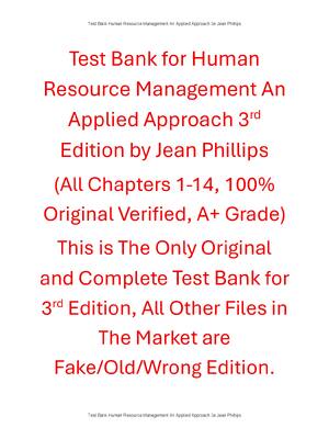 Preview of Test Bank Human Resource Management An Applied Approach 3rd Edition By Jean Phillips