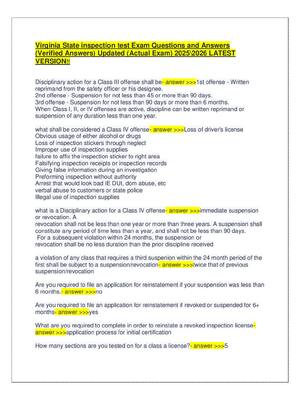 Preview of Virginia State inspection test Exam Questions and Answers (Verified Answers) Updated (Actu
