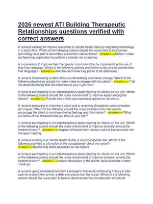 Preview of 2026 newest ATI Building Therapeutic  Relationships questions verified with  correct answe