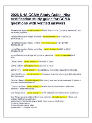 Preview of 2026 NHA CCMA Study Guide, Nha  certification study guide for CCMA  questions with verifie
