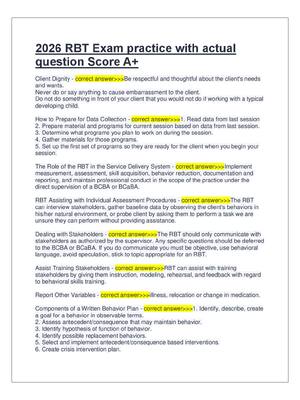 Preview of 2026 RBT Exam practice with actual  question Score A+